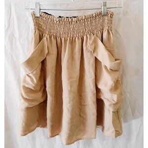 H & M Womens Small Skirt Shirred Waist Billowy Patch Pockets Light Flowy